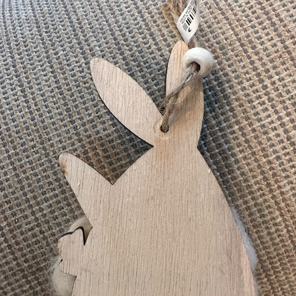 Handmade NEW Wooden Bunny Ornament with Wool Cloud - Picture 6 of 8